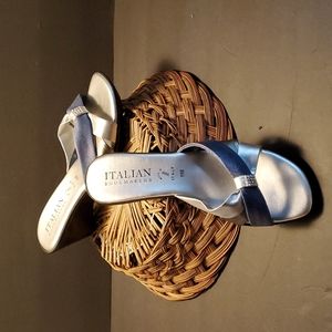 NEW Italian Shoemakers leather 3 inch heels sandals, silver and blue.  Size 11 M